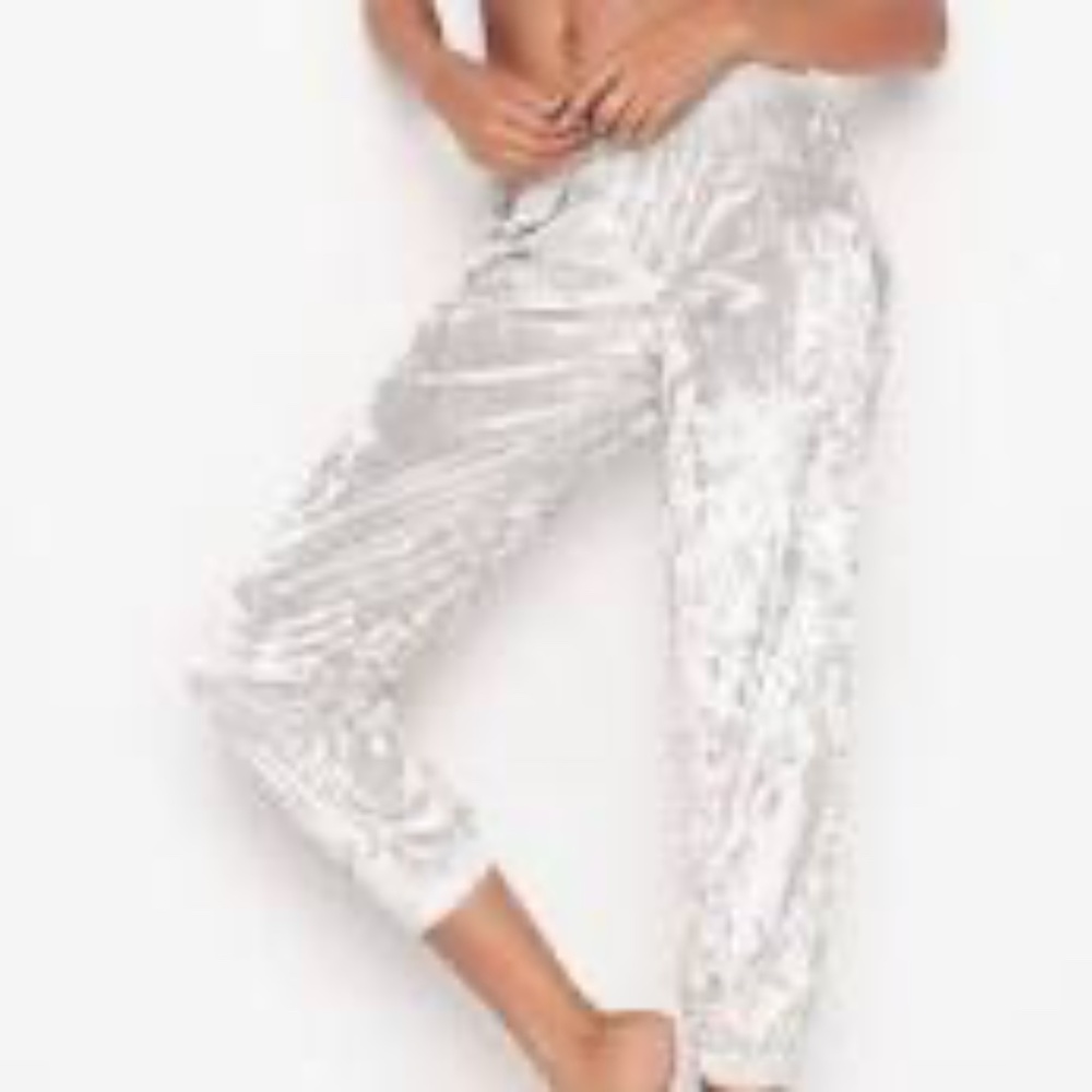 Victoria's Secret Crushed Velour Joggers, Silver Gray, Size XL